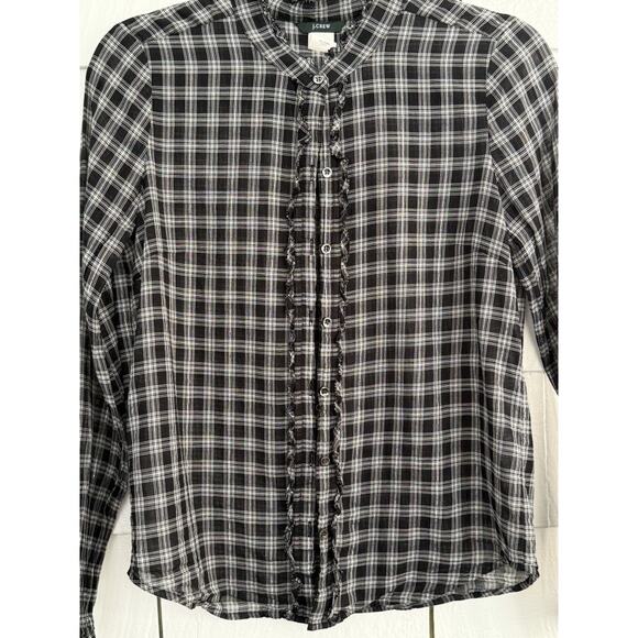 J. Crew Womens 6 Lightweight Plaid Button Front Top Ruffle Trim Academia Preppy - Picture 3 of 6